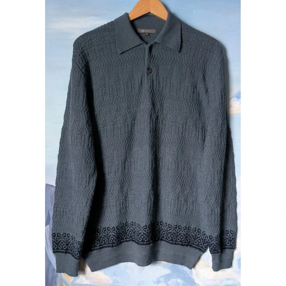 NEW! SOL Baby Alpaca - Wool Slate Blue Collared Knit Pullover $180